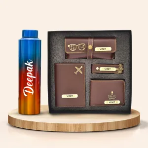 Personalized All in One Men's Combo (4 pcs) & Rainbow Classic Bottle 1Litre - Brown