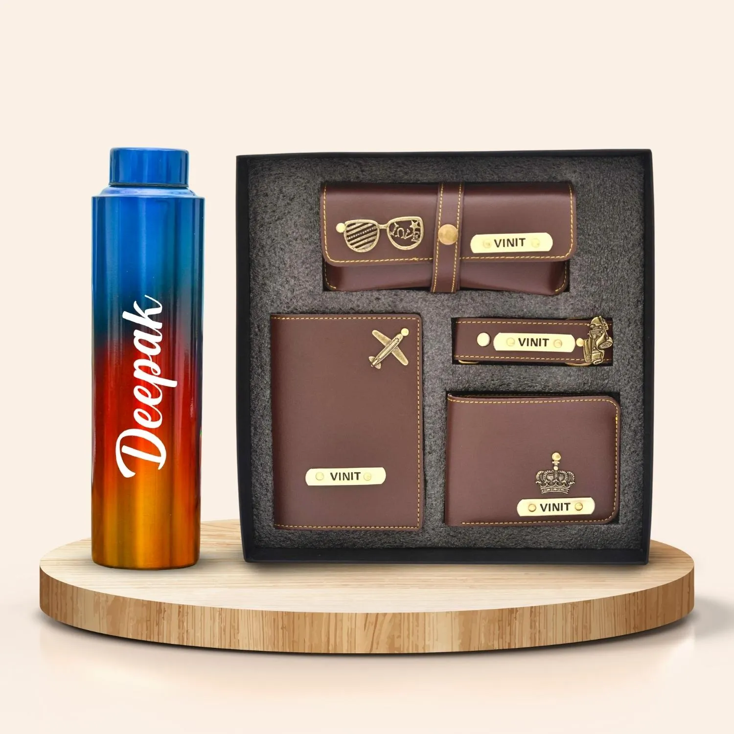 Personalized All in One Men's Combo (4 pcs) & Rainbow Classic Bottle 1Litre - Brown
