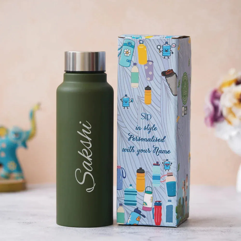 Personalized Best Vegan Leather Combo with Water Bottle - Green