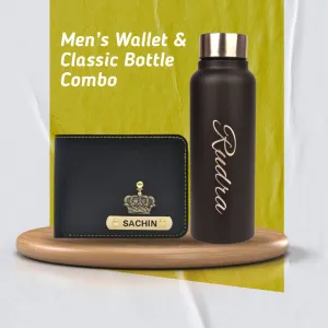 Personalized Men's Combo Wallet & Bottle - Black
