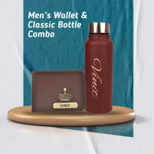 Personalized Men's Combo Wallet & Bottle - Brown