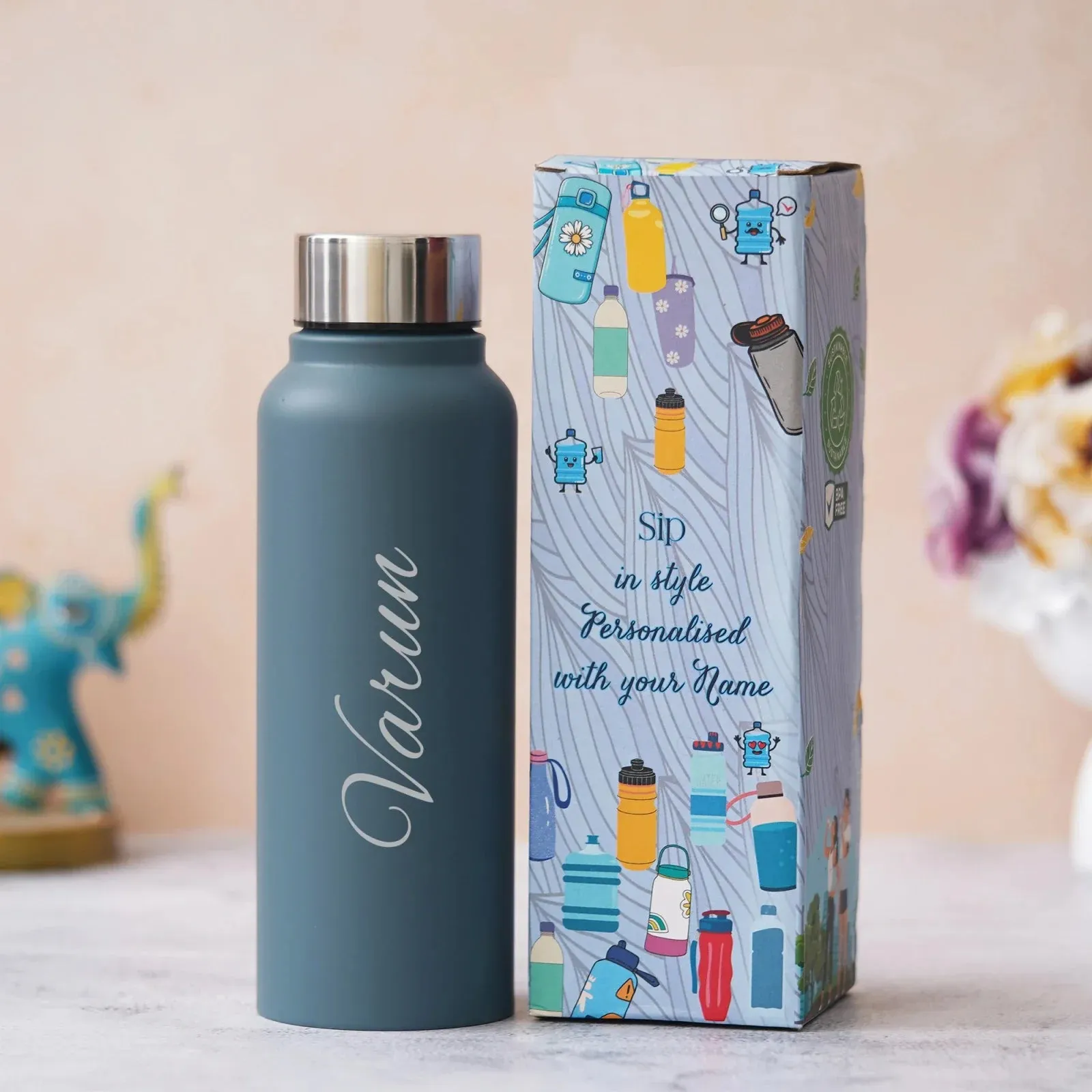 Personalized Perfect Unisex Money Clip and Classy Water Bottle - Tan