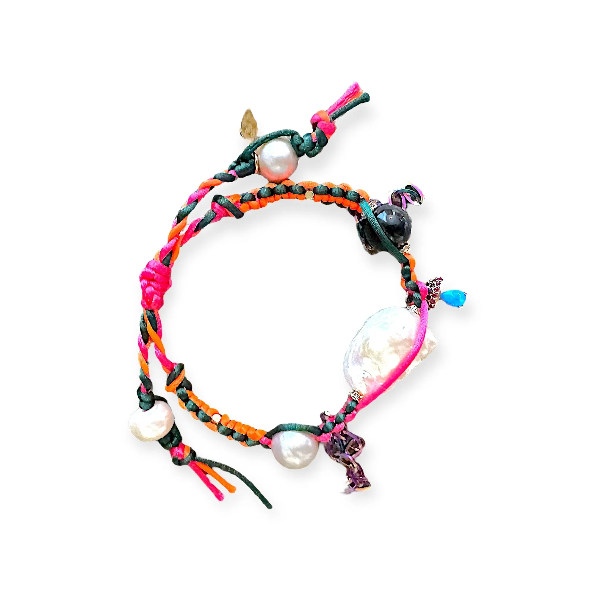PHYCHADELLIC SUNSET BAROQUE PEARL SILK ROCKER BRACELET