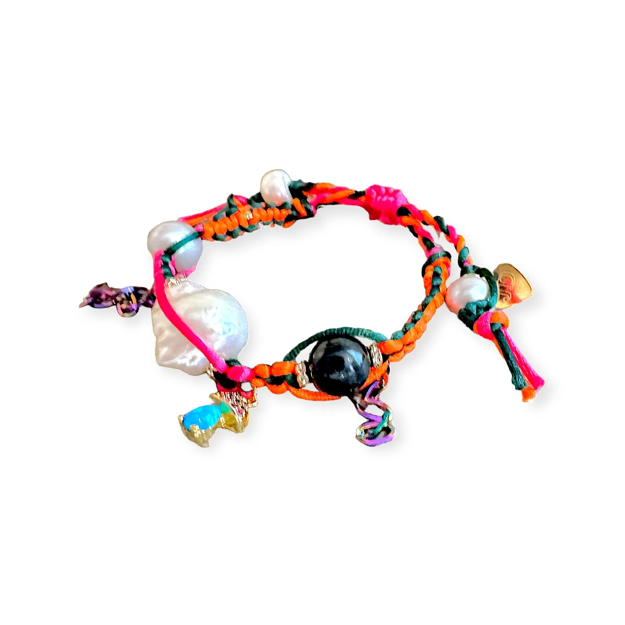 PHYCHADELLIC SUNSET BAROQUE PEARL SILK ROCKER BRACELET