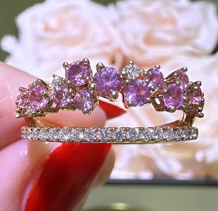 Pink Sapphire and White Diamond 1.01ct tw Fancy Ring