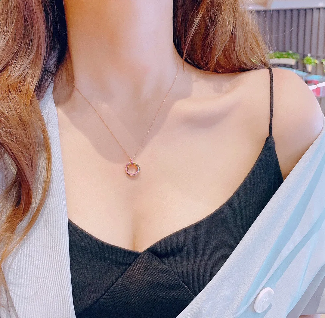 Pink Sapphire Interlocking Triple Circles Pendant Necklace