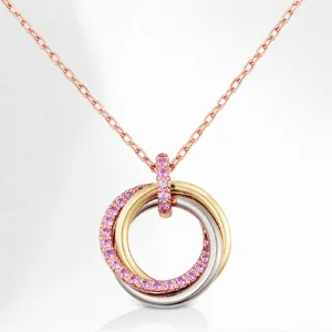 Pink Sapphire Interlocking Triple Circles Pendant Necklace