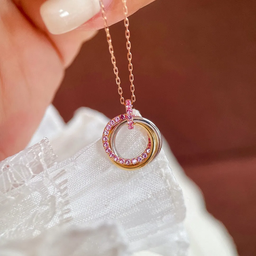Pink Sapphire Interlocking Triple Circles Pendant Necklace