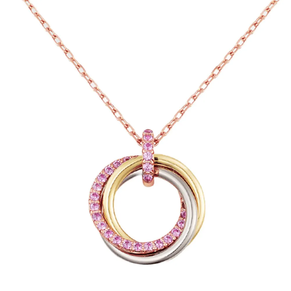 Pink Sapphire Interlocking Triple Circles Pendant Necklace