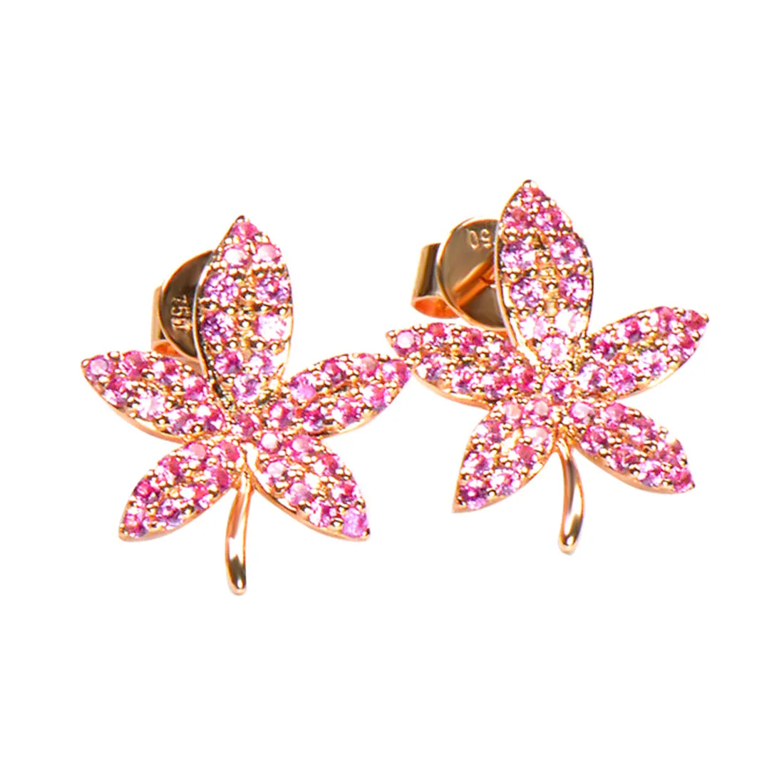 Pink Sapphire Maple Leaf Stud Earrings