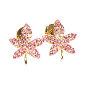 Pink Sapphire Maple Leaf Stud Earrings
