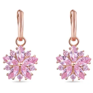 Pink Sapphire Sakura Flower Huggie Hoop Dangle Earrings