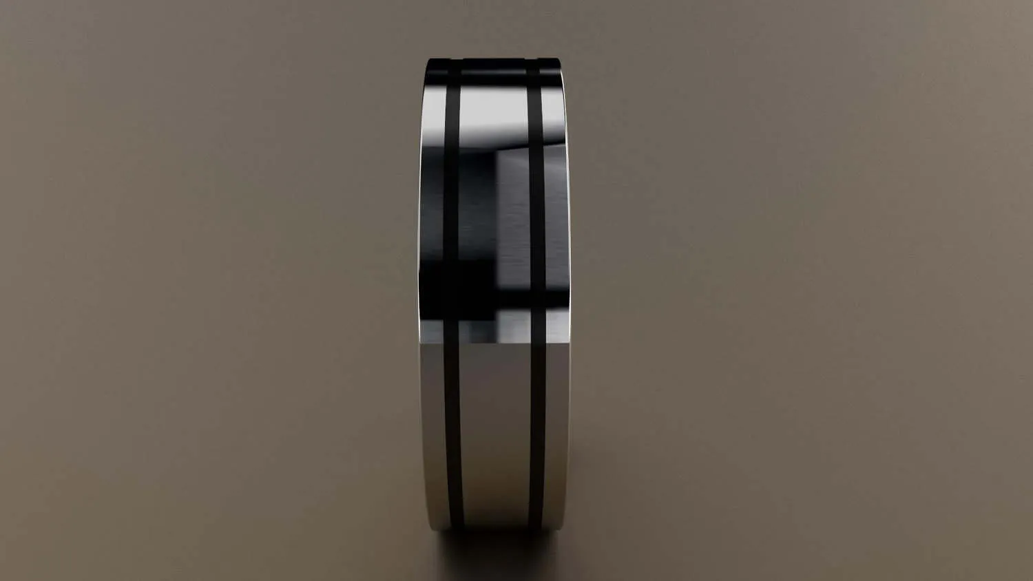 Polished White Gold 6mm Double Black Groove Wedding Band