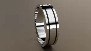 Polished White Gold 6mm Double Black Groove Wedding Band