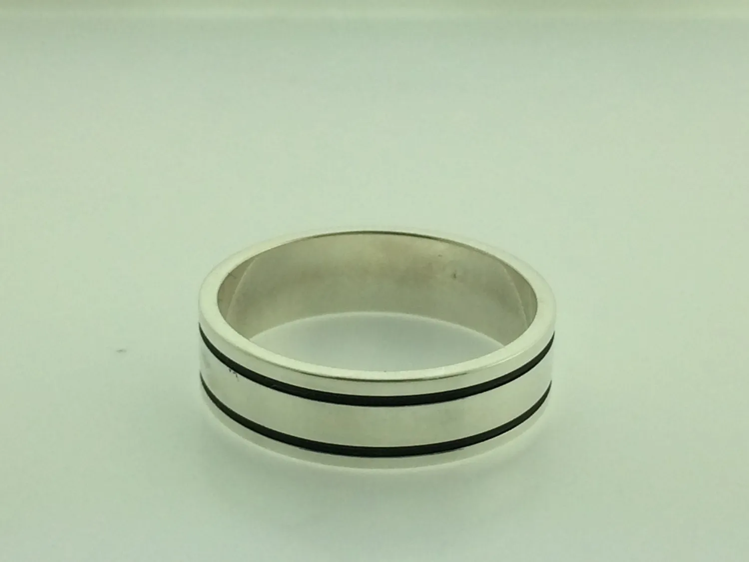 Polished White Gold 6mm Double Black Groove Wedding Band