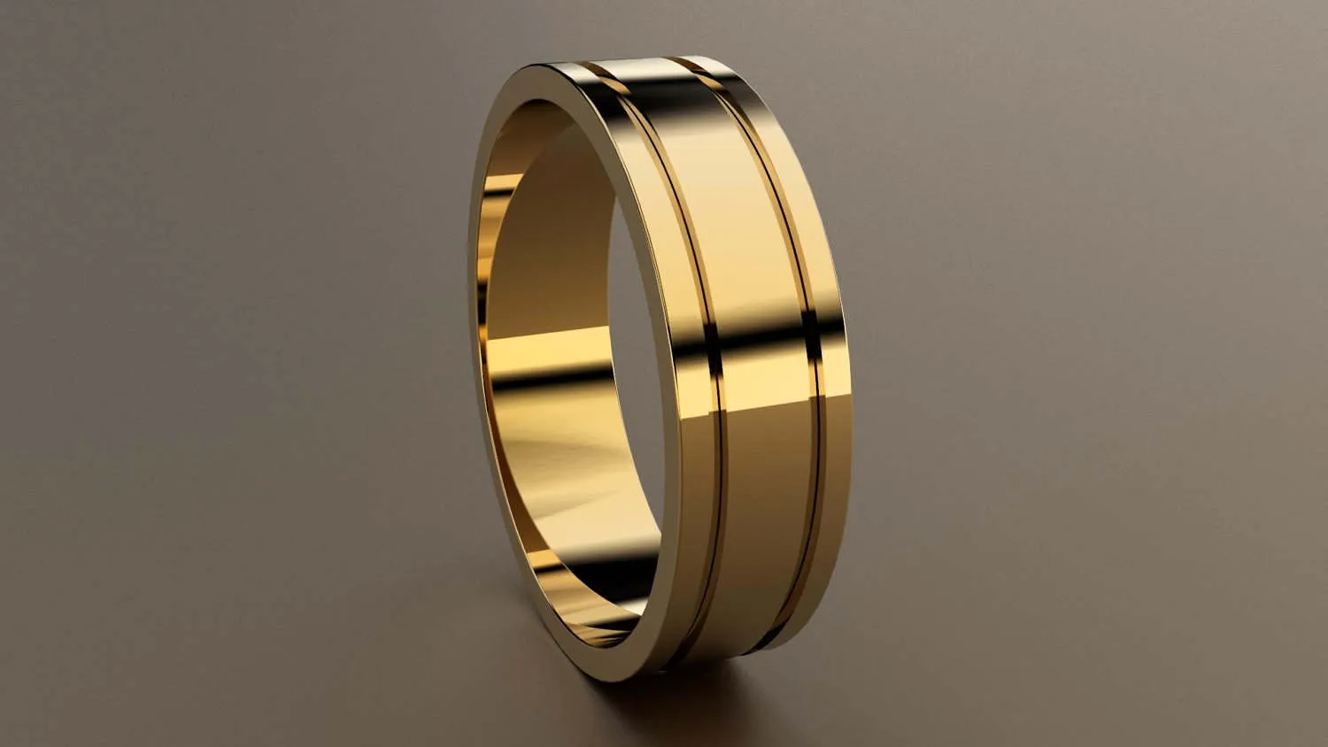 Polished Yellow Gold 6mm Double Groove Wedding Band