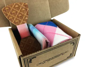 Premium Wooden Bow Tie with Matching Pocket Square and Cotton Blend Mens Socks