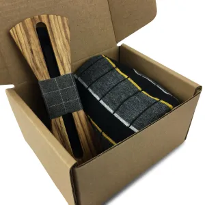 Premium Wooden Creative Handmade Bowtie with Matching Cotton Mens Blend Sock