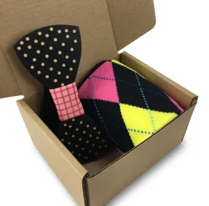 Premium Wooden Creative Handmade Bowtie with Matching Cotton Mens Blend Sock