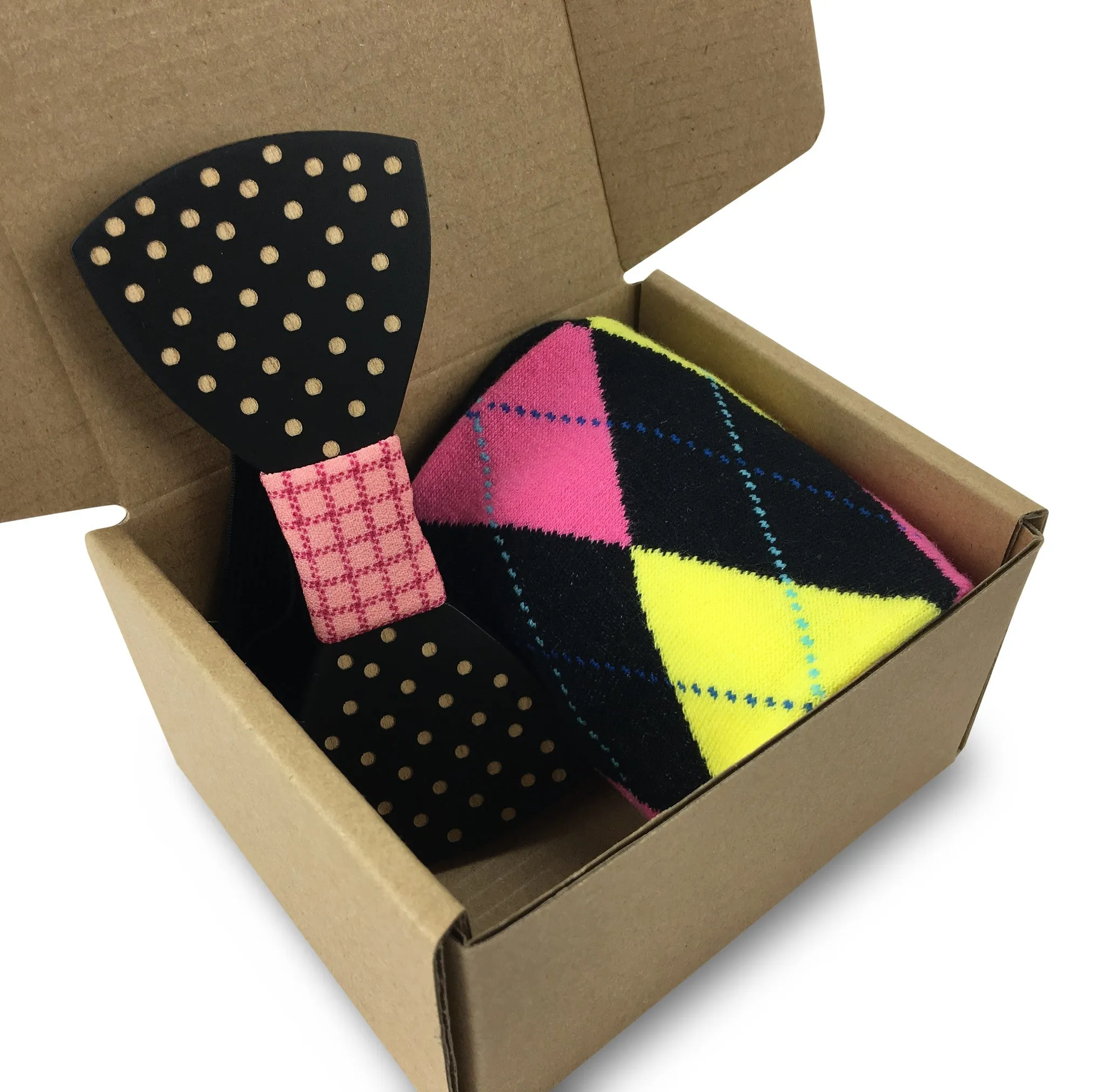 Premium Wooden Creative Handmade Bowtie with Matching Cotton Mens Blend Sock