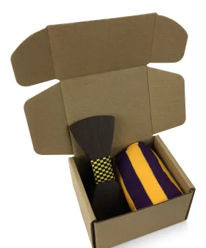 Premium Wooden Creative Handmade Bowtie with Matching Cotton Mens Blend Sock