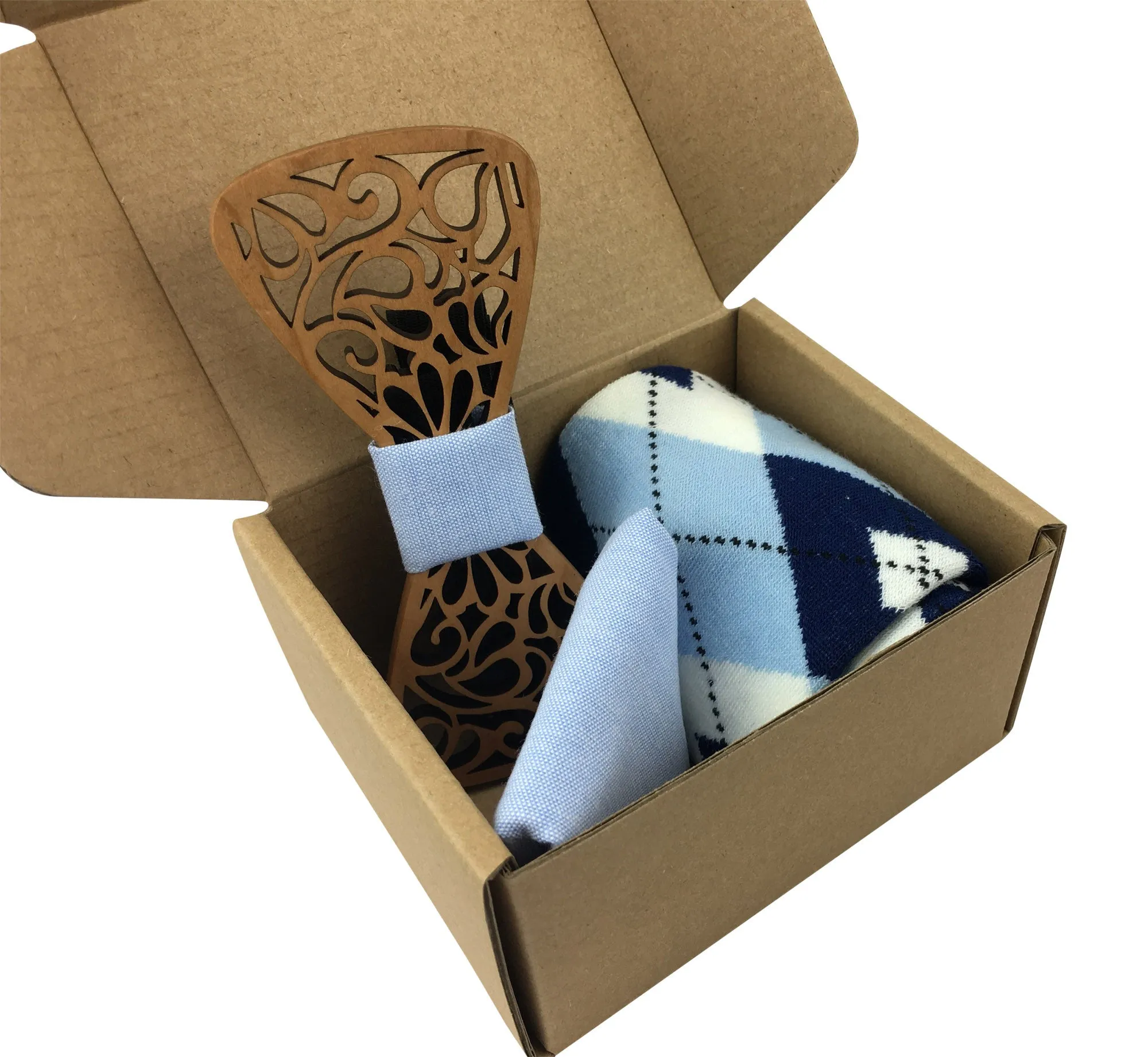 Premium Wooden Creative Handmade Bowtie with Matching Cotton Mens Blend Sock