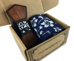 Premium Wooden Creative Handmade Bowtie with Matching Cotton Mens Blend Sock