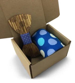 Premium Wooden Creative Handmade Bowtie with Matching Cotton Mens Blend Sock
