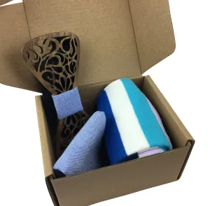 Premium Wooden Creative Handmade Bowtie with Matching Cotton Mens Blend Sock
