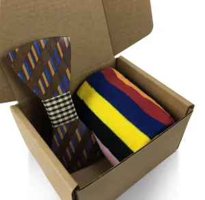 Premium Wooden Creative Handmade Bowtie with Matching Cotton Mens Blend Sock