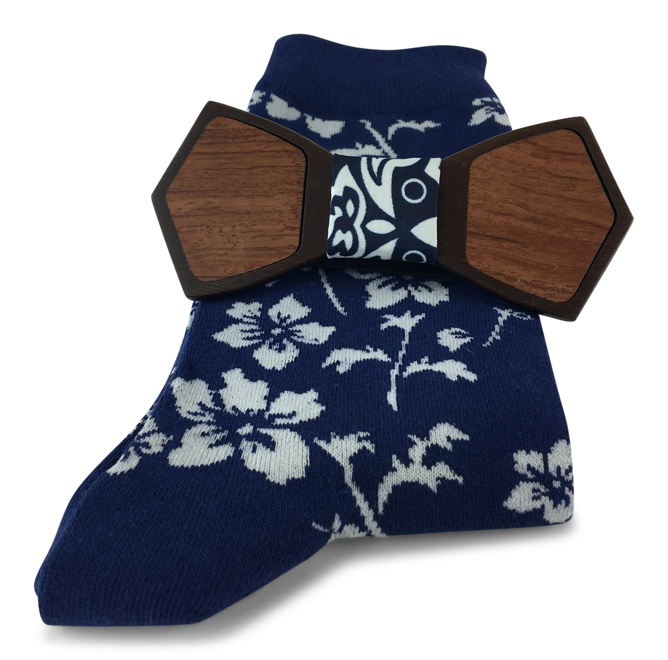 Premium Wooden Creative Handmade Bowtie with Matching Cotton Mens Blend Sock