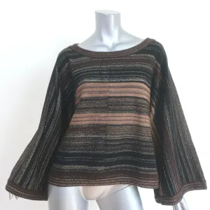 Pringle of Scotland Cashmere Sweater Brown Metallic-Striped Knit Size Small