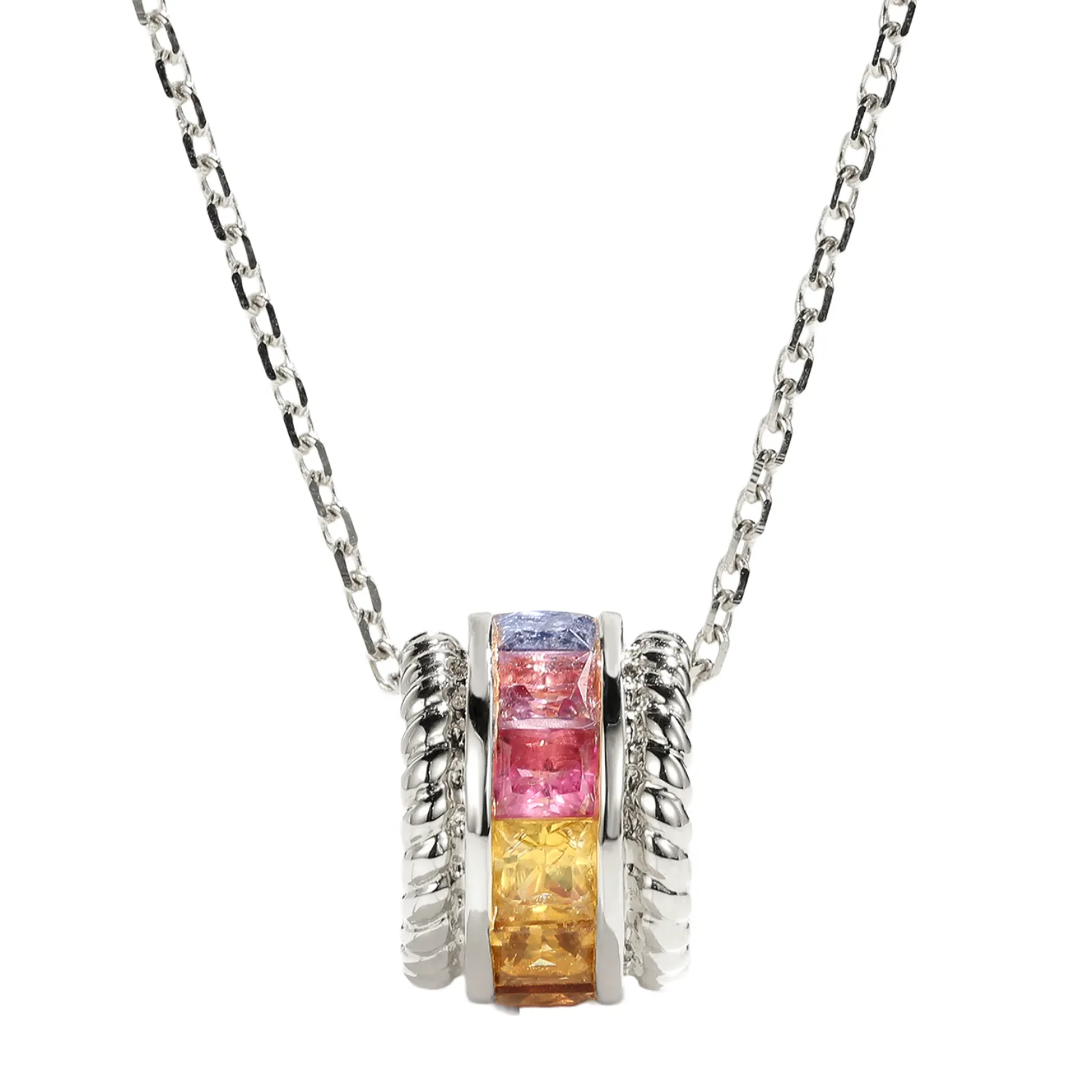 Rainbow Sapphire Cylinder Pendant Necklace