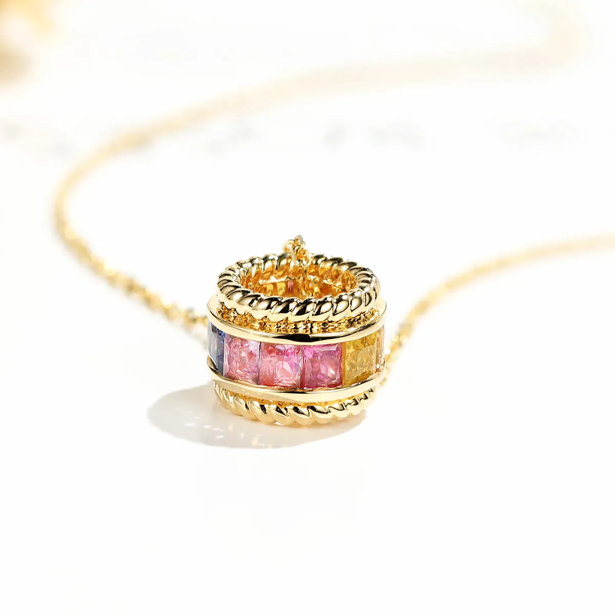 Rainbow Sapphire Cylinder Pendant Necklace