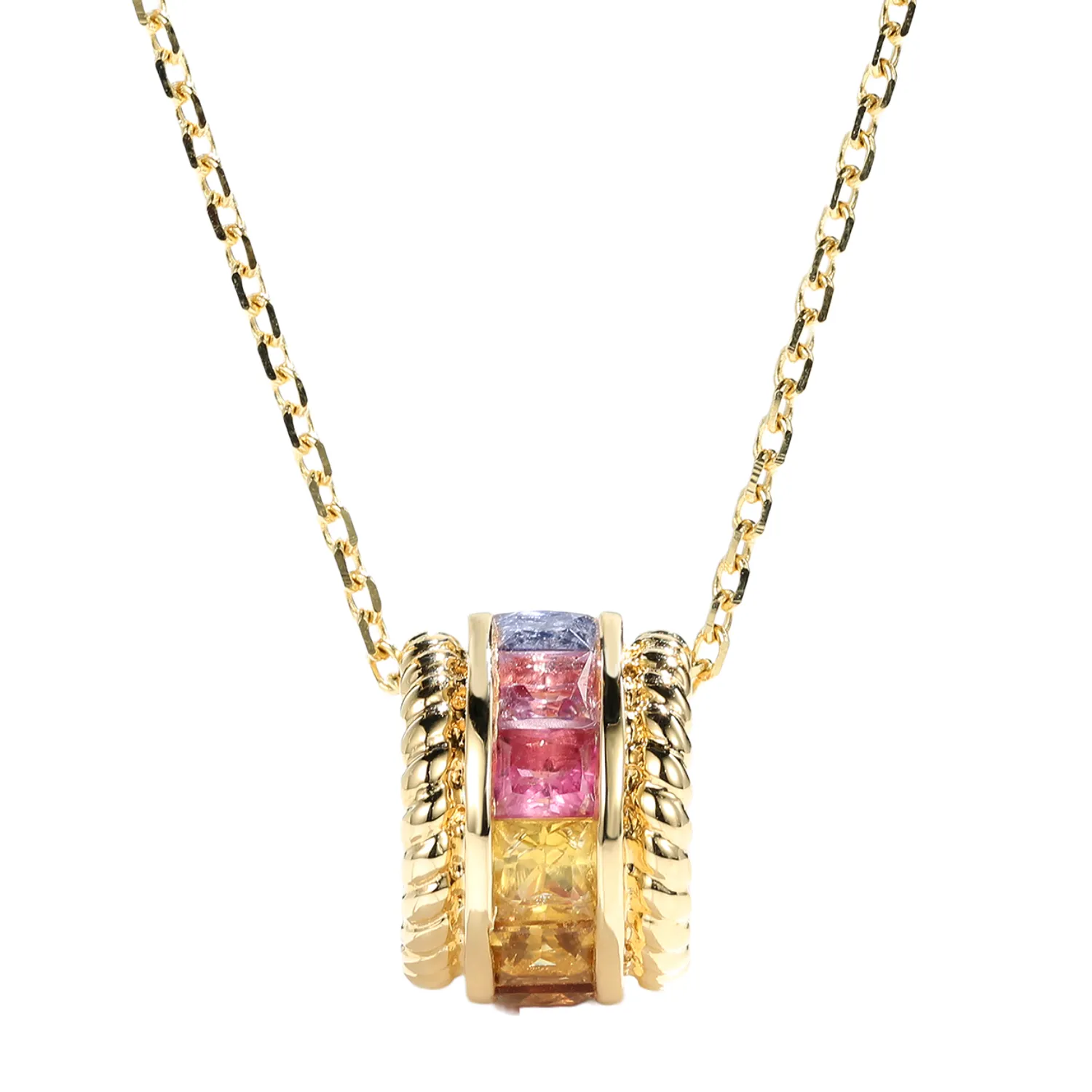 Rainbow Sapphire Cylinder Pendant Necklace