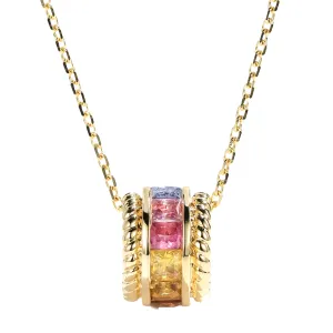 Rainbow Sapphire Cylinder Pendant Necklace