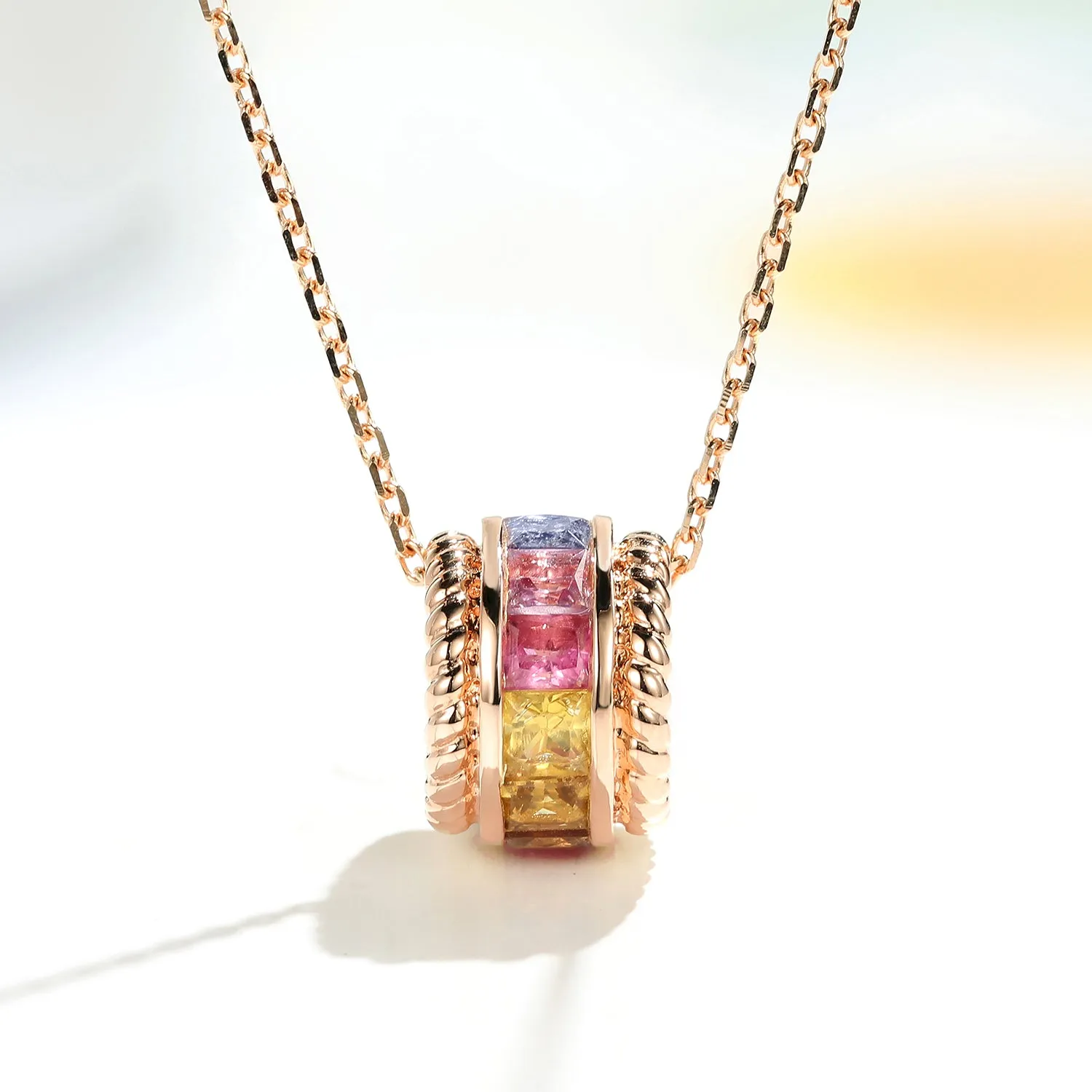 Rainbow Sapphire Cylinder Pendant Necklace