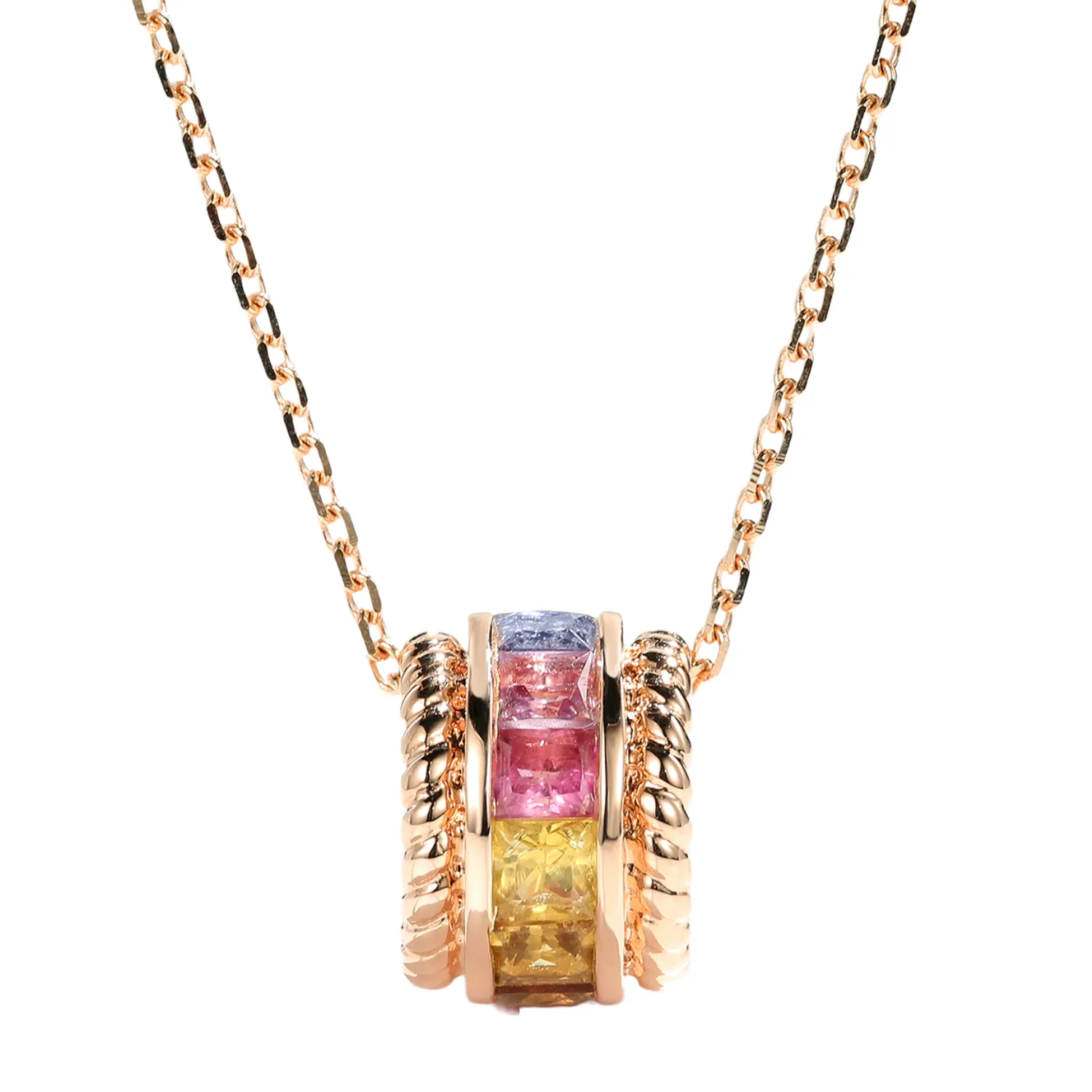 Rainbow Sapphire Cylinder Pendant Necklace