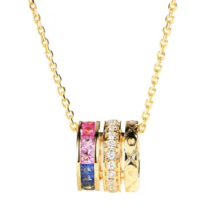 Rainbow Sapphire Diamond Cylinder Rolling Necklace