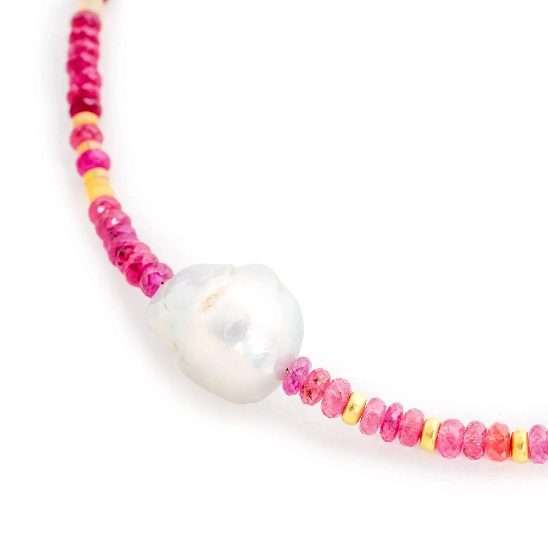 Raspberry Sherbert Gold Baroque Pearl Necklace