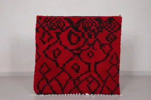 Red and Black Azilal Rug 3.3 x 3.4 ft - Bold Moroccan Design
