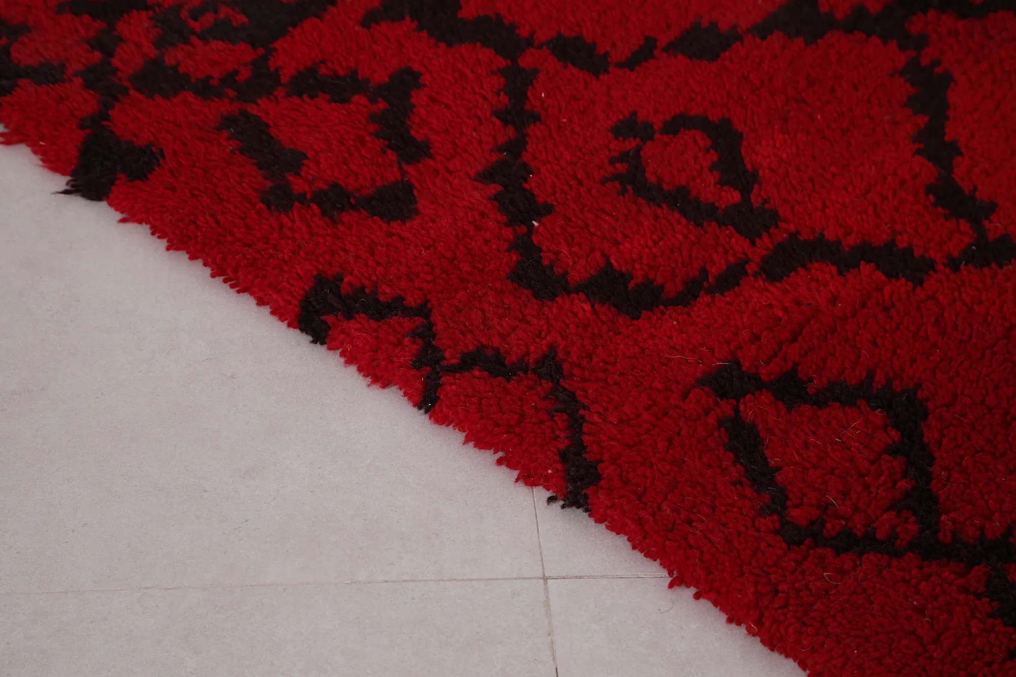 Red and Black Azilal Rug 3.3 x 3.4 ft - Bold Moroccan Design