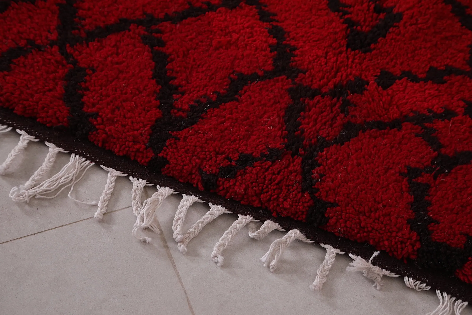 Red and Black Azilal Rug 3.3 x 3.4 ft - Bold Moroccan Design