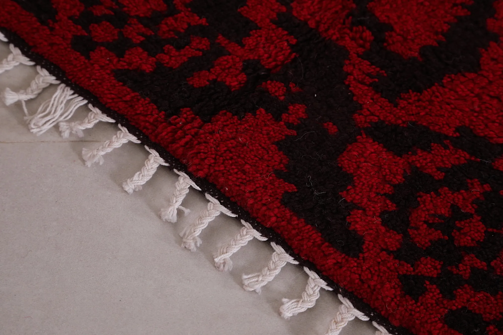 Red and Black Azilal Rug 3.3 x 3.4 ft - Bold Moroccan Design