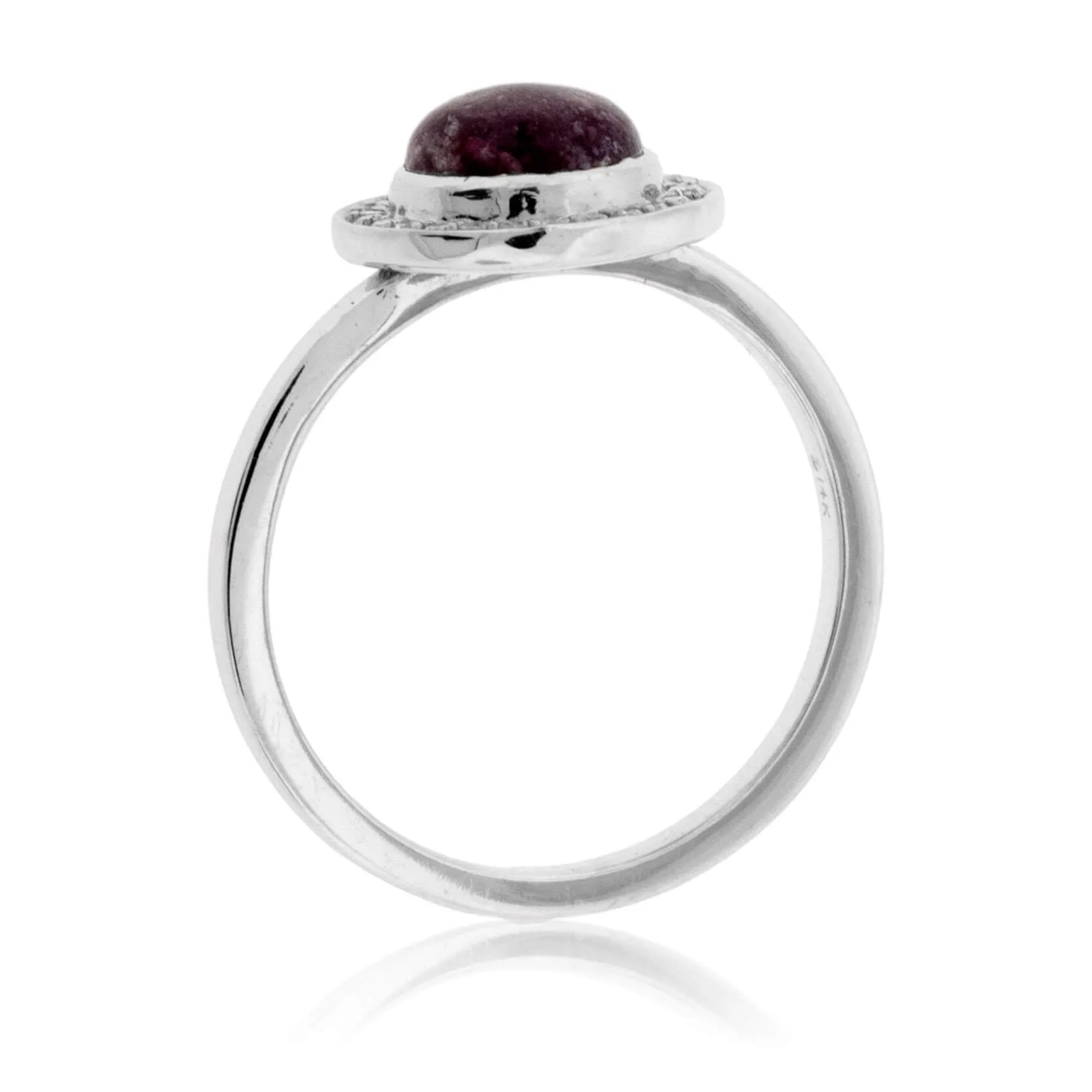 Red Emerald Cabochon with Diamond Halo Ring
