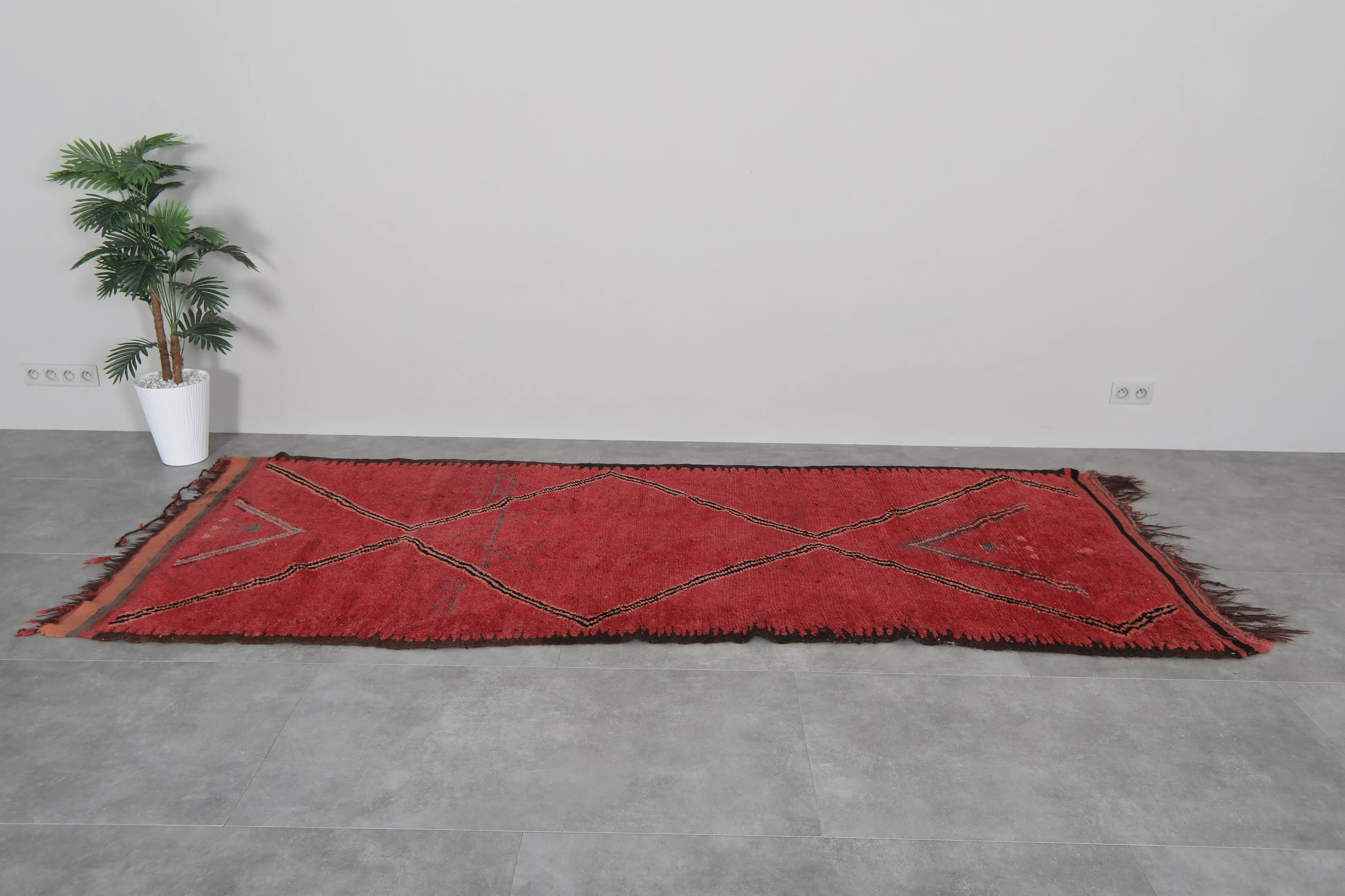 Red Flat Woven Moroccan Kilim Rug – 4.2 x 10.4 Feet | Vintage Berber Carpet