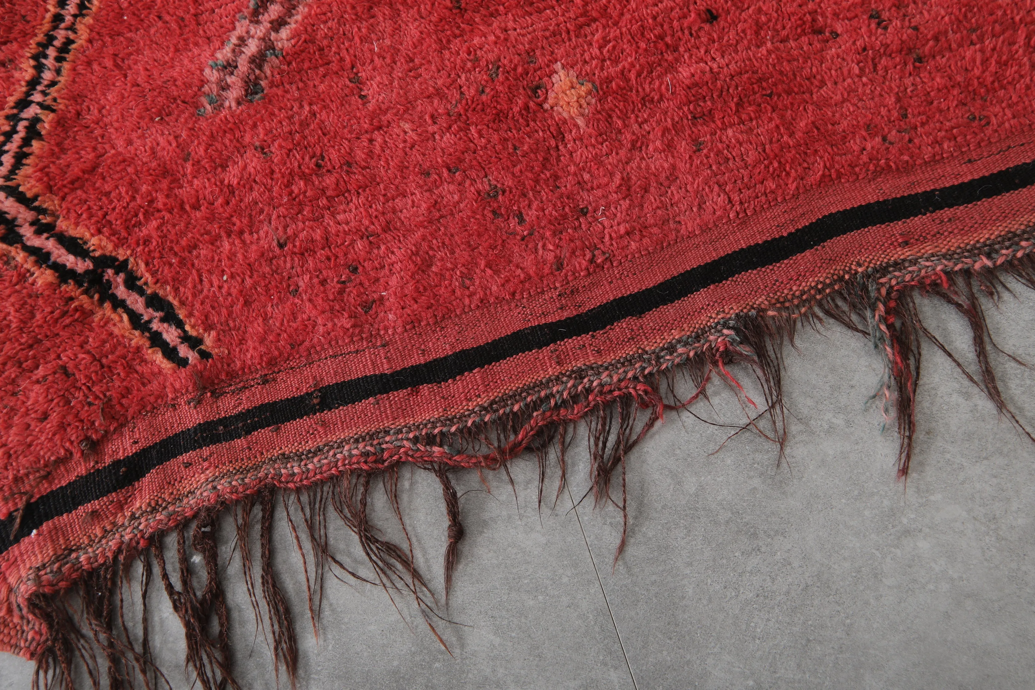 Red Flat Woven Moroccan Kilim Rug – 4.2 x 10.4 Feet | Vintage Berber Carpet