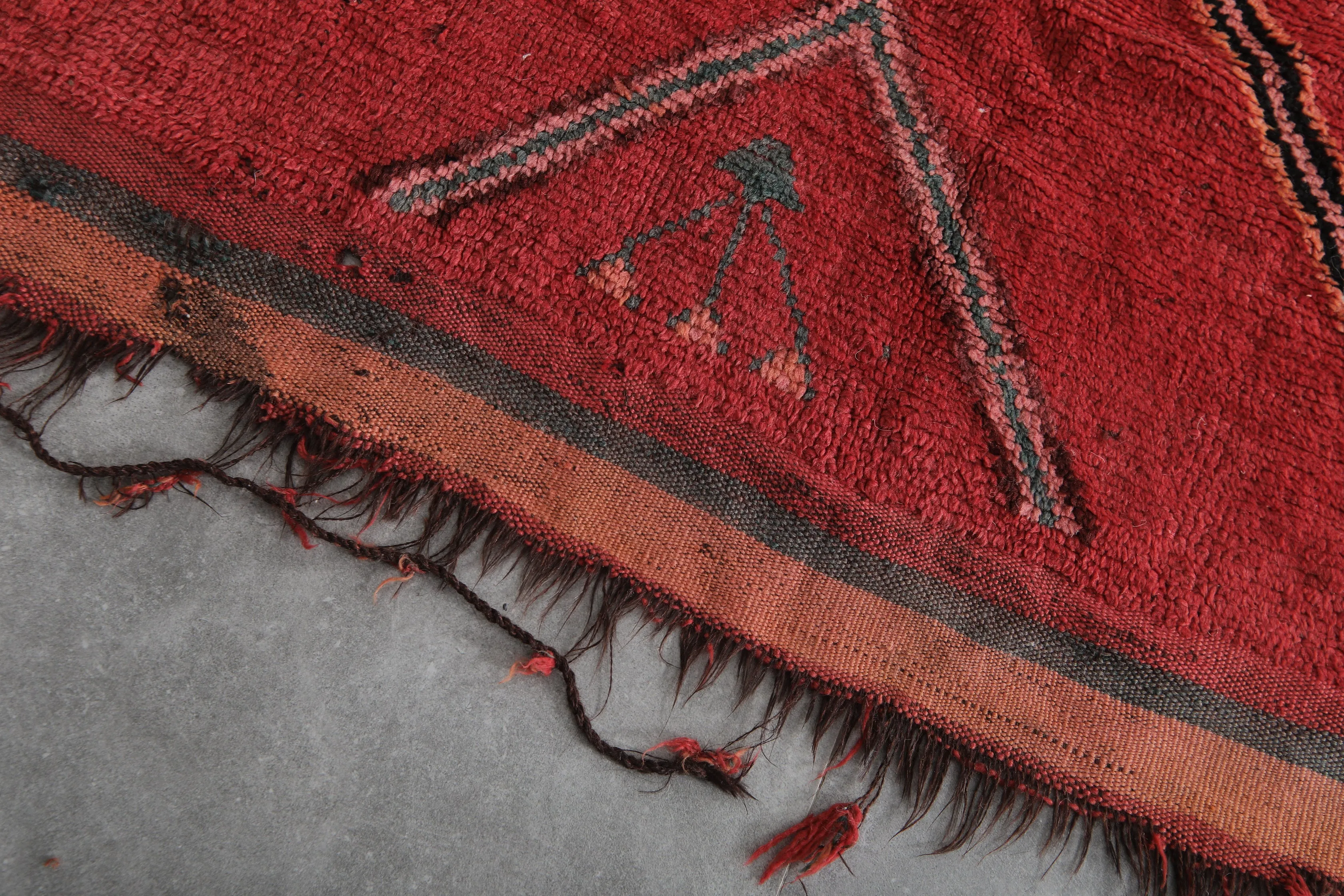 Red Flat Woven Moroccan Kilim Rug – 4.2 x 10.4 Feet | Vintage Berber Carpet
