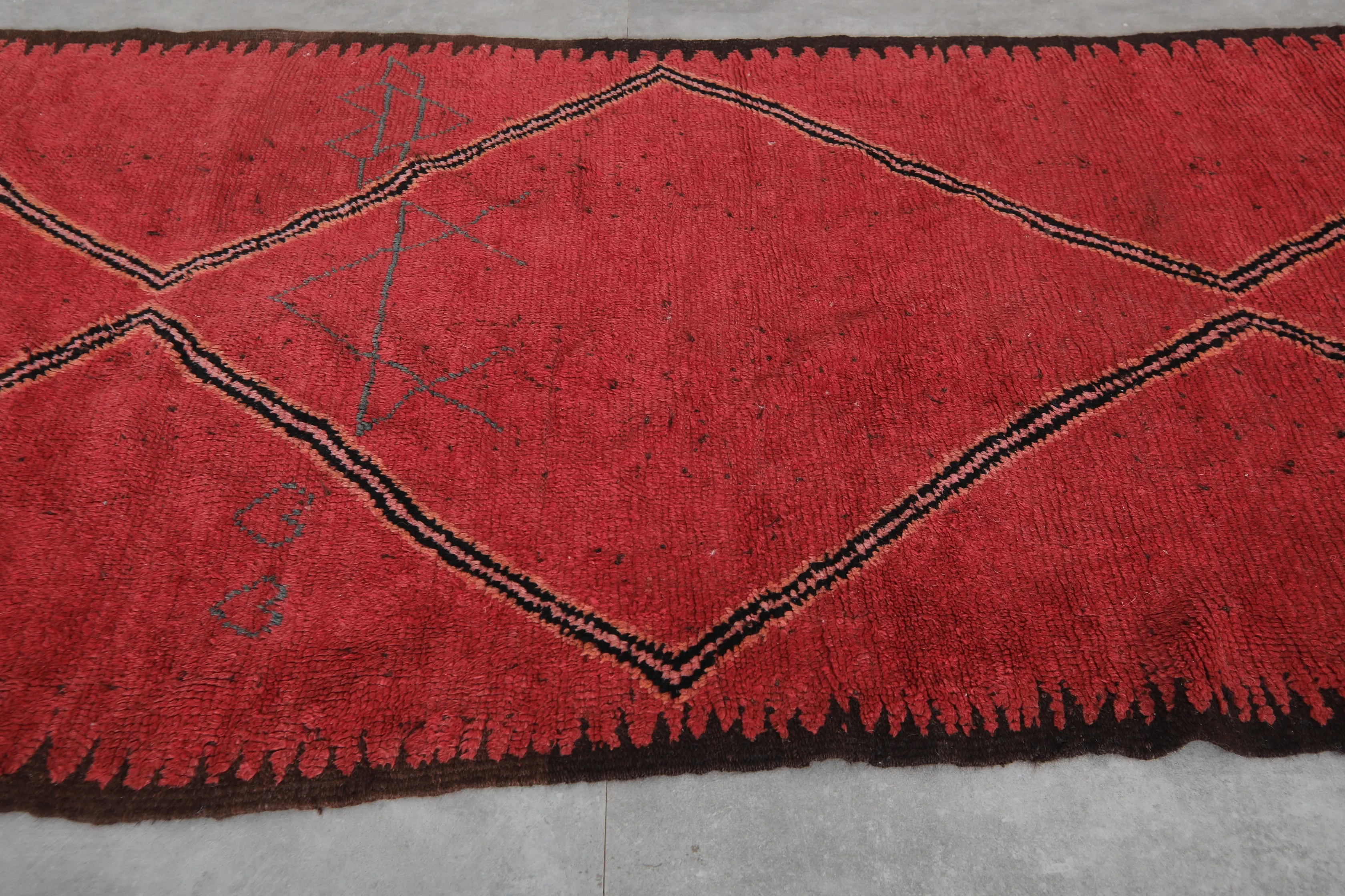 Red Flat Woven Moroccan Kilim Rug – 4.2 x 10.4 Feet | Vintage Berber Carpet