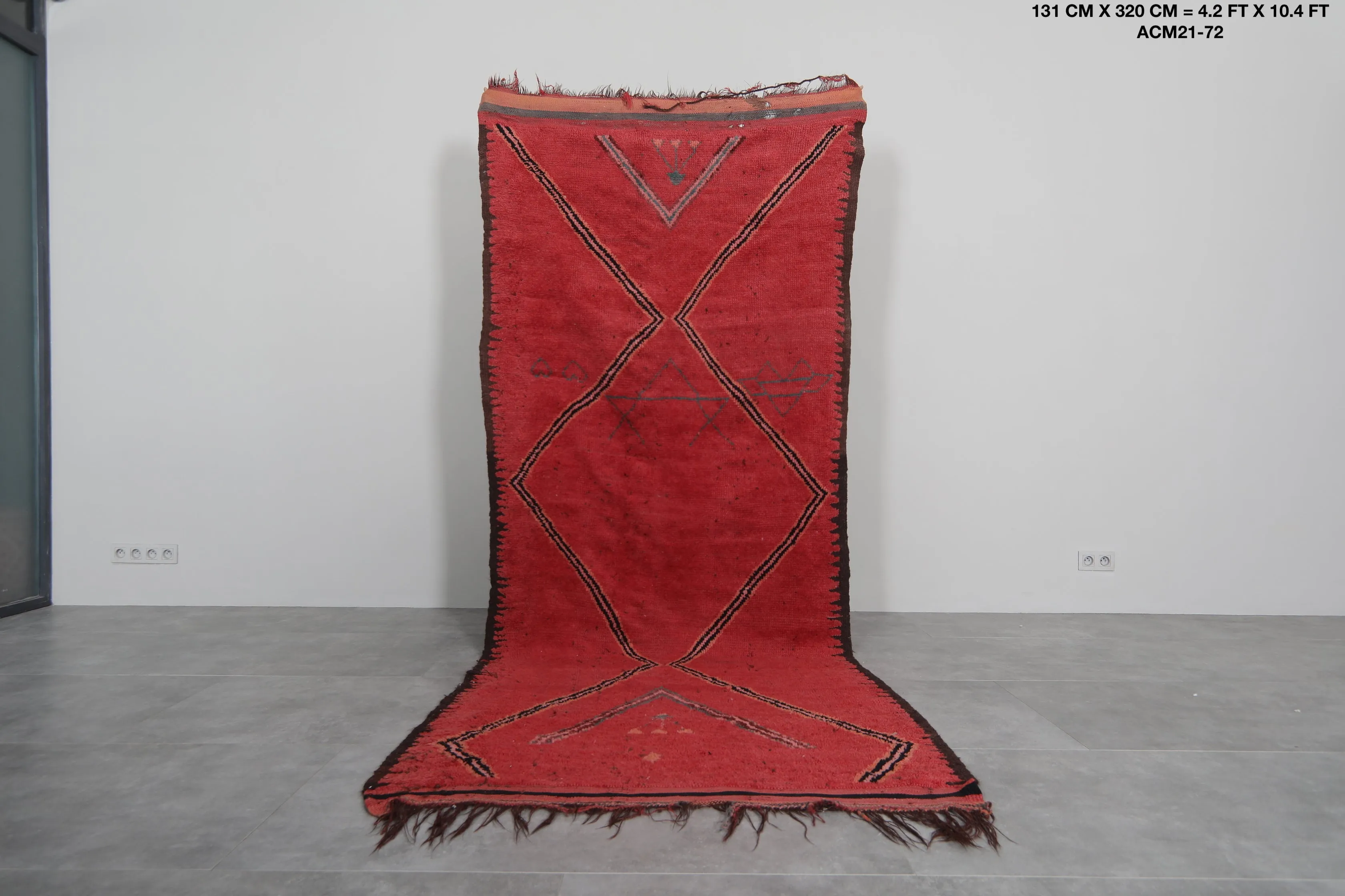 Red Flat Woven Moroccan Kilim Rug – 4.2 x 10.4 Feet | Vintage Berber Carpet